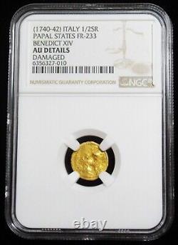 1740-42 Italy Papal States Gold 1/2 SCUDO ROMANO FR-233 NGC AU Details Damaged