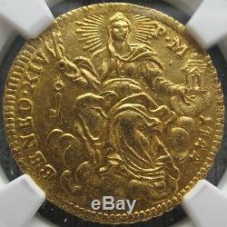 1744 Italy Papal States Benedict XIV Gold 1 Zecchino NGC MS-63