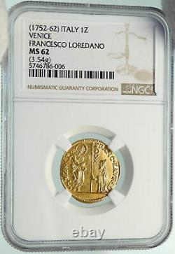 1752 ITALY Italian VENICE Doge Francesco Loredan GOLD Zecchino Coin NGC i84932