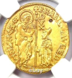 1752 Italy Venice Gold Loredano Zecchino Christ Coin 1Z NGC UNC Detail (Holed)