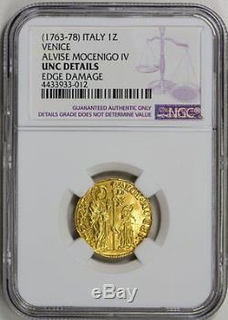 1763-78 Gold Zecchino Venice, Alvise Mocenigo Iv, Rare, Ngc Unc