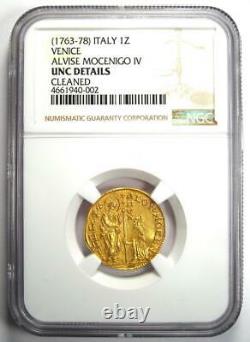 1763-78 Italy Venice Mocenigo Gold Zecchino 1Z. NGC Uncirculated Detail (UNC MS)