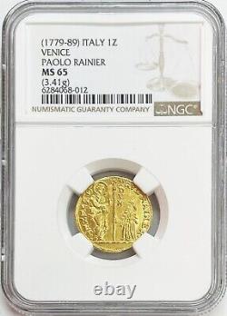1779-1789 Gold Republic Of Venice Zecchino Doge Paolo Renier St. Mark Ngc Ms 65
