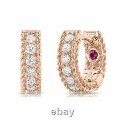 $1780 Roberto Coin Symphony Braided Diamond 18K Rose Gold Huge Hoop Earrings