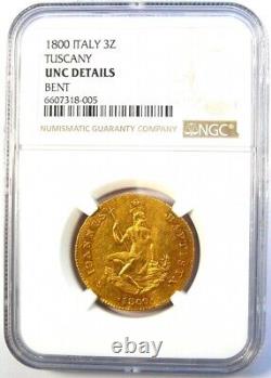 1800 Italy Tuscany Ruspone Gold 3 Zecchini 3Z NGC Uncirculated Detail (UNC MS)