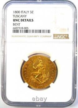 1800 Italy Tuscany Ruspone Gold 3 Zecchini 3Z NGC Uncirculated Detail (UNC MS)