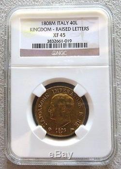 1808 M Gold Kingdom Of Napoleion Italy 40 Lire Ngc Extremely Fine 45