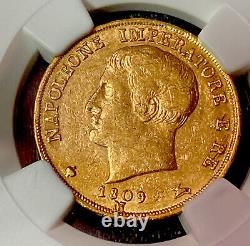 1809 M Napoleon 20 Lire Gold Coin. Only 54,000 NGC Graded AU 55-Very Scarce