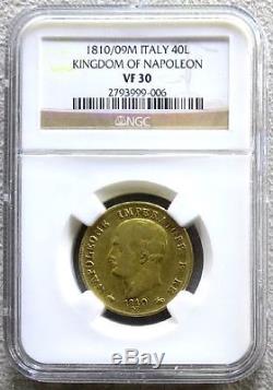 1810 / 09 Gold Kingdom Of Napoleon Italy 40 Lire Coin Ngc Very Fine 30