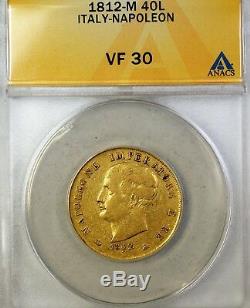 1812-M Italy 40L Lire Napolen Gold Coin ANACS VF-30