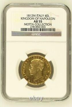 1812 M Italy Gold Napoleon 40 Lire Coin 40L Certified NGC AU55 Rare Coin