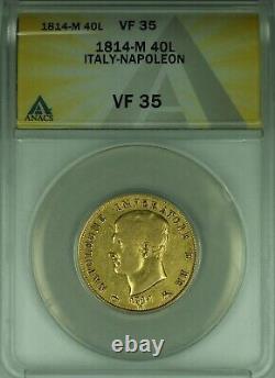 1814-M Italy-Napoleonic Kingdom 40 Lire Gold Coin ANACS VF-35