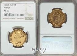 1815 Gold Coin Parma Italy 40 Lire Duchess Maria Luigia Bust Left KM# C-32 AU50