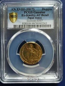 1817 (XVIII) Italian States PAPAL STATES Doppia Gold Coin PCGS AU-Details