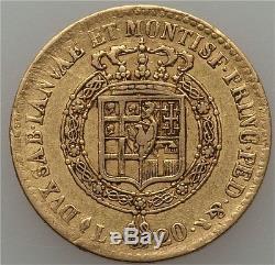 1818 Gold 20 Lire Italy Sardinia, Very Scarce Early Type