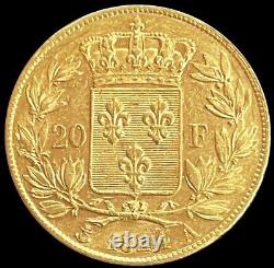 1824 A France 20 Francs Louis XVIII Coin About Uncirculated