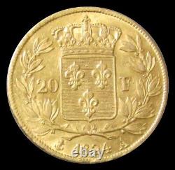 1824 A Gold France 20 Francs King Louis XVIII Coin Xf