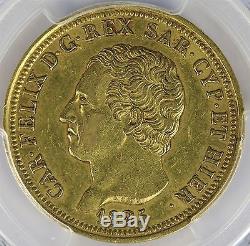 1825-L Gold 80 Lire Italy Sardinia Eagle PCGS AU50