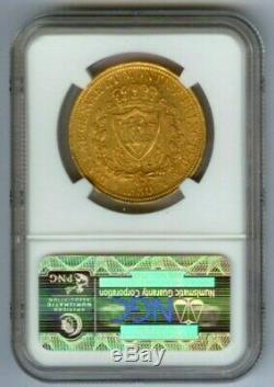 1825 L Gold Sardinia Italy 80 Lire Ngc About Uncirculated 53 Rare