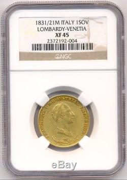 1831/21 Gold Sovrano Italy Lombardy-venetia, Rare, Ngc Xf-45