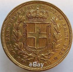 1834 Gold 100 Lire Italy Sardinia, Scarce Huge Coin, Aunc++
