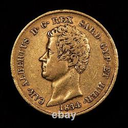 1834 Italian States Sardinia Gold 20 Lire KM 131.2.1866 AGW XF G1646