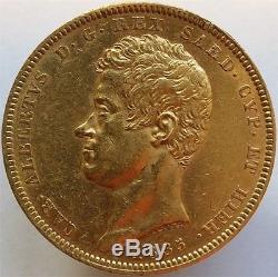 1835 Gold 100 Lire Italy Sardinia, Scarce Huge Coin, Aunc++