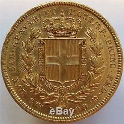 1835 Gold 100 Lire Italy Sardinia, Scarce Huge Coin, Aunc++