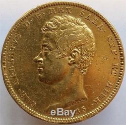 1835 Gold 100 Lire Italy Sardinia, Scarce Issue, Aunc++