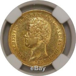 1836 Anchor P 20 Lire Gold Sardinia Italian States Carlo Alberto NGC AU55