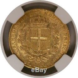 1836 Anchor P 20 Lire Gold Sardinia Italian States Carlo Alberto NGC AU55