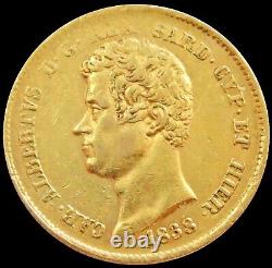 1838 Gold Sardinia Italian States 20 Lire Carlo Alberto Coin