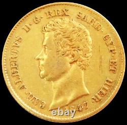 1847 Gold Sardinia Italian States 20 Lire Carlo Alberto Coin