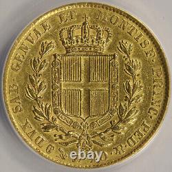 1849-P Italy Sardinia Anchor Gold 20 Lire ANACS AU50 Details Polished