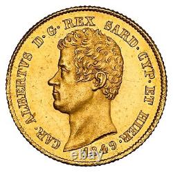 1849, Sardinia, Charles Albert I. Gold 20 Lire Coin. Low Pop! (6.45gm) NGC MS63