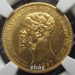 1851 Anchor P Italy Sardinia Gold 20 Lire NGC-UNC Details