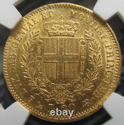 1851 Anchor P Italy Sardinia Gold 20 Lire NGC-UNC Details