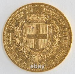 1855 Italian States Sardinia 20 Lire Emanuele II. 900 Fine Gold Coin KM# 146.2