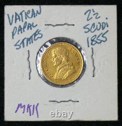 1855 Xr Vatican Italy 2 1/2 Scudi Gold Coin Scarce Uncirculated Papal Coin