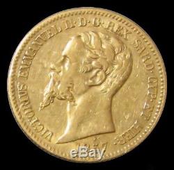 1857 Gold Sardinia Italy 20 Lire Vittorio Emanuele II Coin Extra Fine Condition