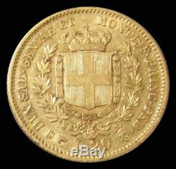 1857 Gold Sardinia Italy 20 Lire Vittorio Emanuele II Coin Extra Fine Condition