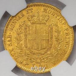 1857 Italy Sardinia 20 Lire Gold Coin NGC AU-55