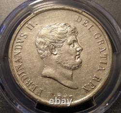 1857 italy naples sicily 120 grana pcgs au53 about uncirculated gold shield coin