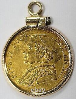1858 R ITALY PAPAL STATES 1 SCUDO GOLD Coin & 14k Bezel Catholic Pope Pius IX