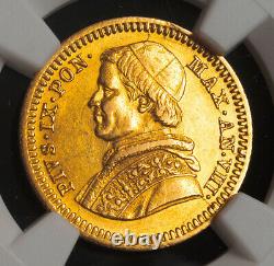 1859, Vatican, Pope Pius IX. Attractive Gold 2½ Scudi (4.33gm!) Coin. NGC MS-61