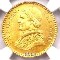 1860 Italy Papal States Pius IX Gold 2.5 Scudi Coin NGC MS66 (Gem BU) Rare