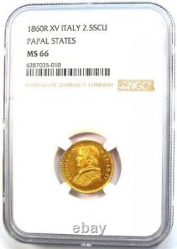 1860 Italy Papal States Pius IX Gold 2.5 Scudi Coin NGC MS66 (Gem BU) Rare