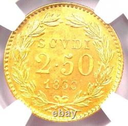 1860 Italy Papal States Pius IX Gold 2.5 Scudi Coin NGC MS66 (Gem BU) Rare