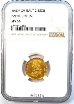 1860 Italy Papal States Pius IX Gold 2.5 Scudi Coin NGC MS66 (Gem BU) Rare