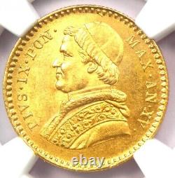 1860 Italy Papal States Pius IX Gold 2.5 Scudi Coin NGC MS66 (Gem BU) Rare